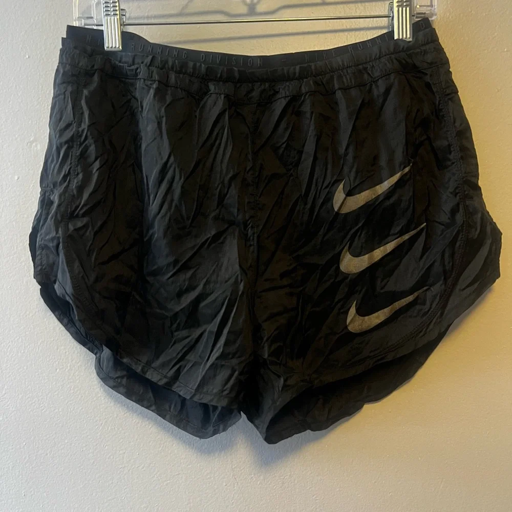 Nike Women's Black Athletic Shorts with Gray Swoosh - Picture 6 of 7